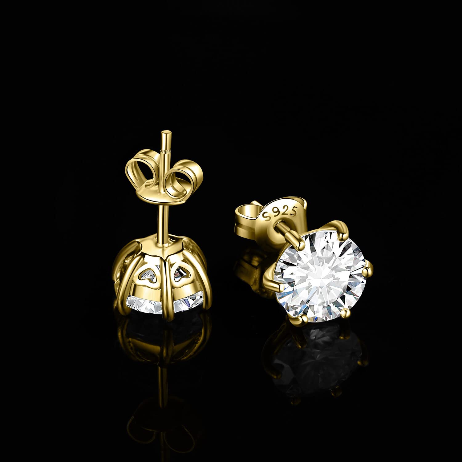 JewelryPalace Pendientes de Tuerca Redondos, Solitario Mujer Plata Oro 14k Oro Rosa, Pequeños Diamante Simulado, Niña Clásicos Piedra Conjunto Joyas Novia