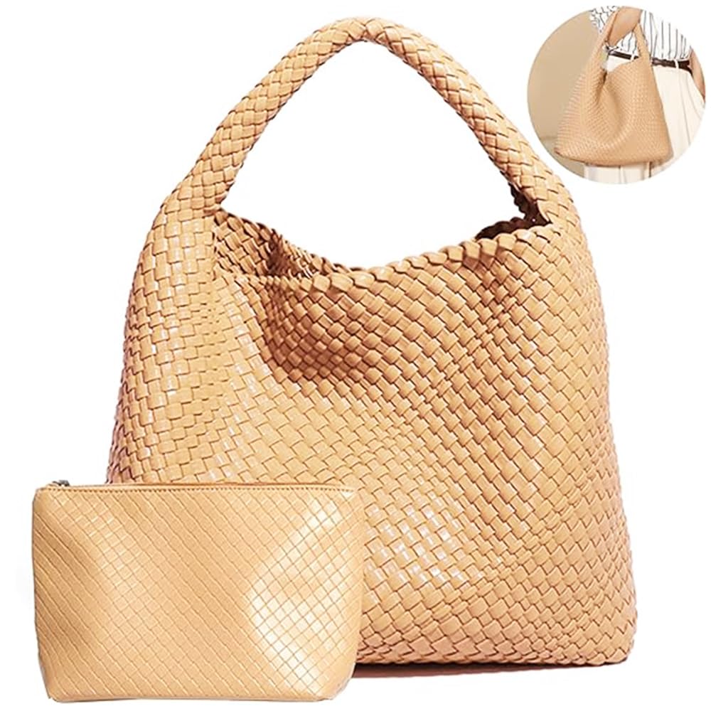 Geelyda Woven Tote Bag for Women with Purse, Fashion Shoulder Hobo Underarm Bags, Large Woven Handmade Work Commuter Day Bags