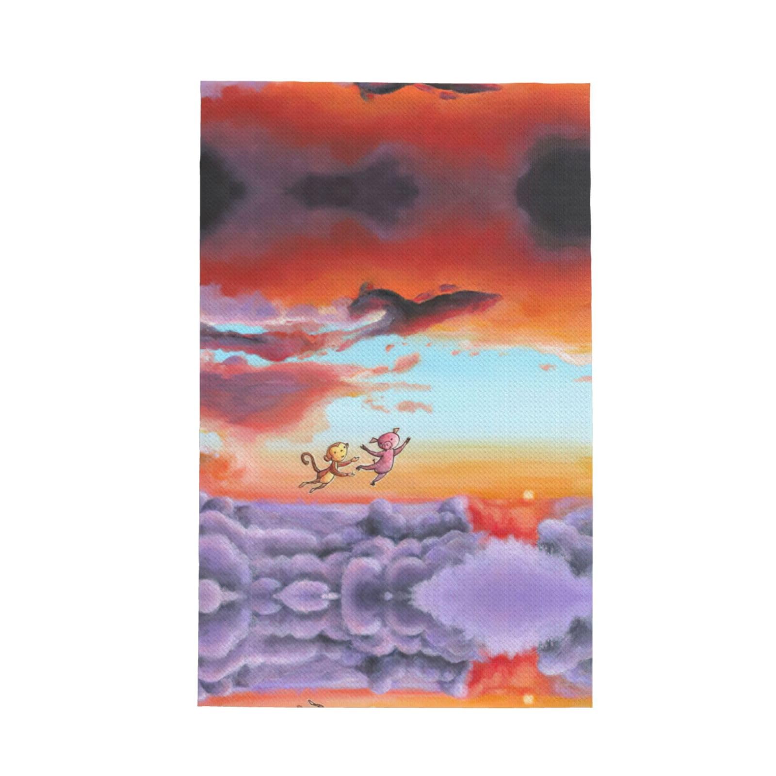 XXahnbm Sky Monkey And Pig Print Waffle Kitchen Towel,Absorbent Hand Towel