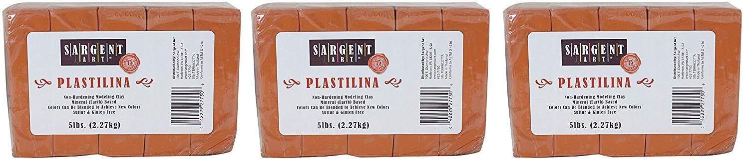 Sargent Art Plastilina Modeling Clay, 5-Pound, Terracotta (Pack of 3)