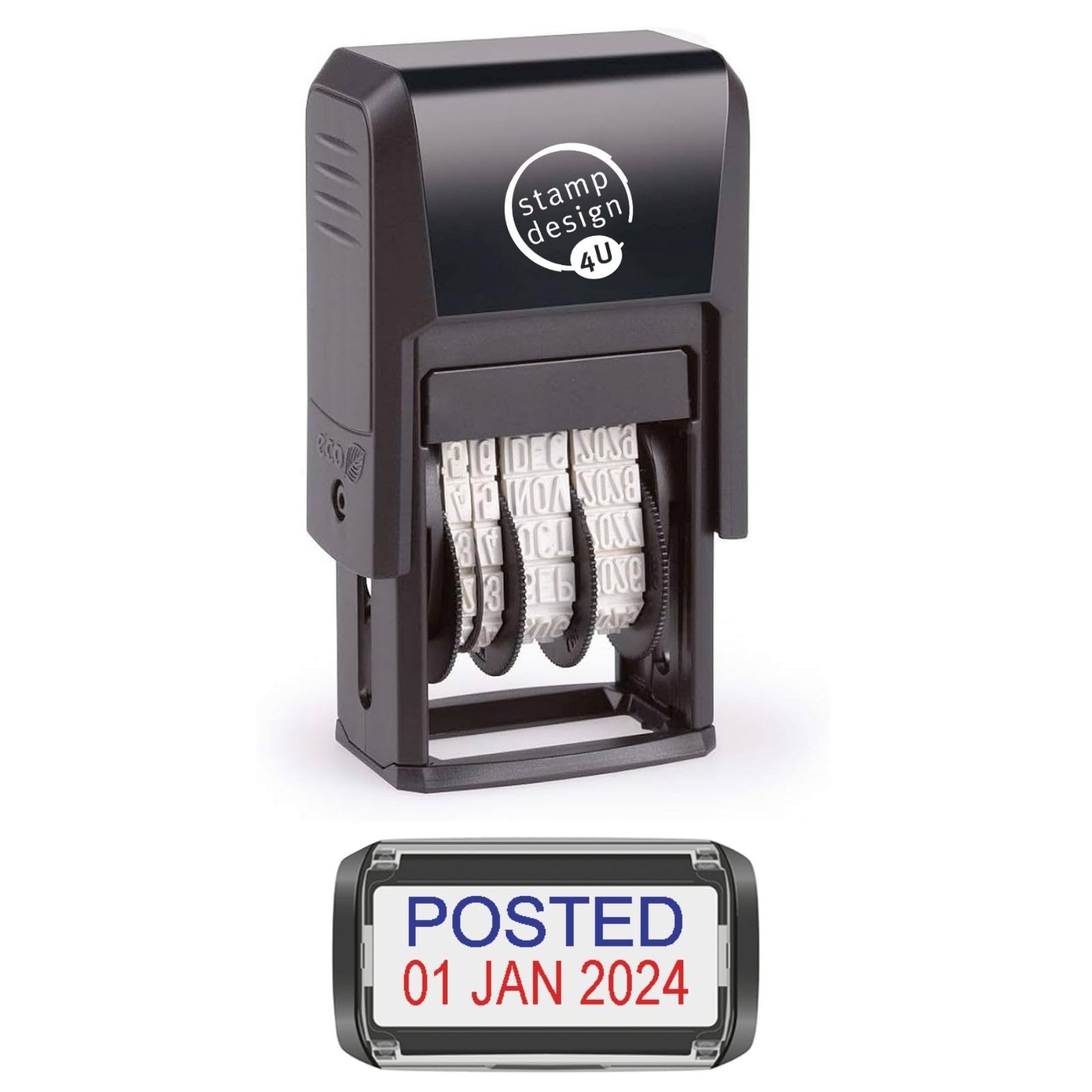 Self Inking Changeable Date Stamp - Posted Date Stamp in Blue and Red Ink