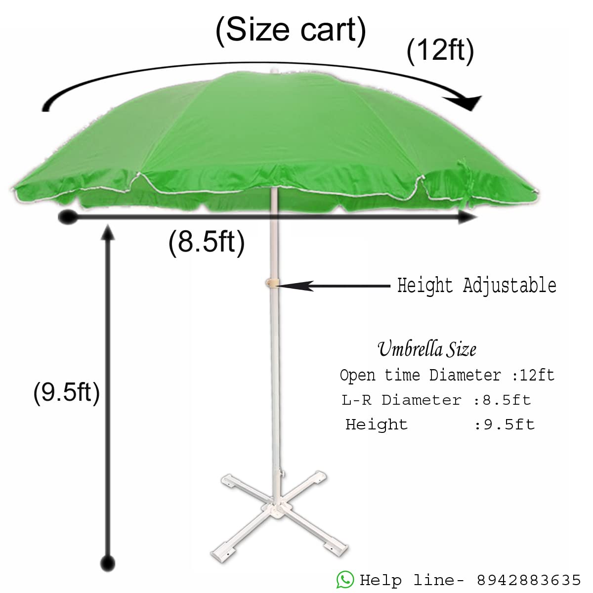 RAINPOPSON Garden Umbrella with Stand 12 feet Outdoor Big Size Double Kmani Support Waterproof & UV Protaction Heavy Duty Garden Umbrella (Light Green) - Image 8 thumbnail