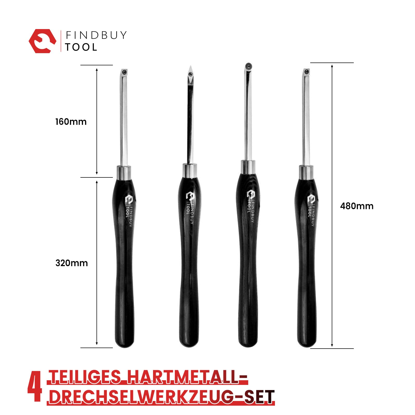 FindBuyTool Drechseleisen Set mit Hartmetall-Schneidplatten, 4 Stück Drechselmesser in Box, Drechselwerkzeug-Satz für Holz für Woodworking DIY Enthusiasts (Mid Size)