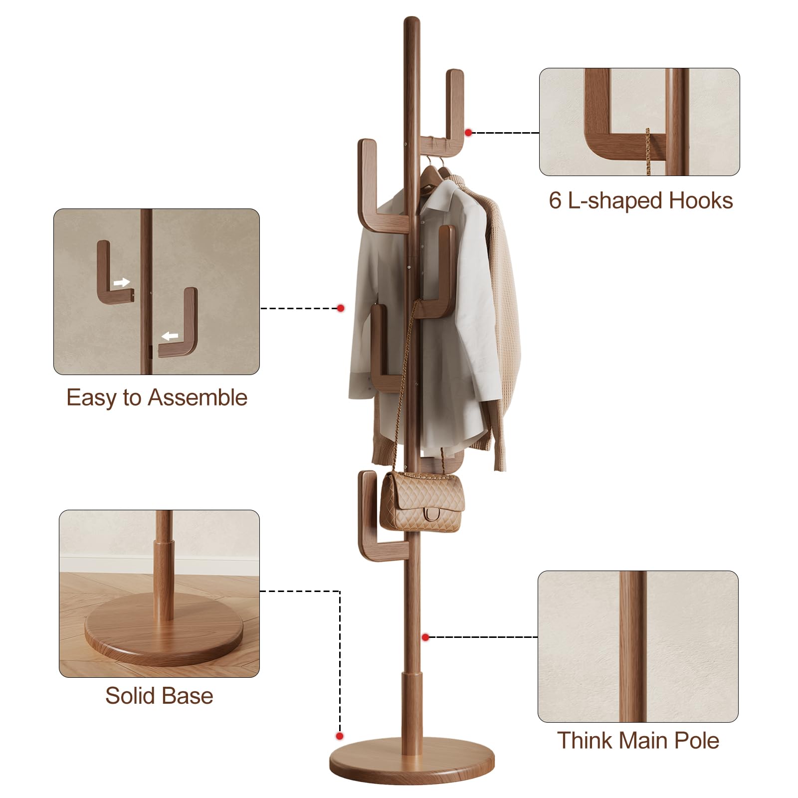 Amazon.de: KungFuWood Kaktus-Garderobe, freistehend, einzigartiges Design,  freistehender Holz-Garderobenbaum mit 6 Haken, stabile und einfache  Montage, Garderobenstnder fr Eingangsbereich, Flur