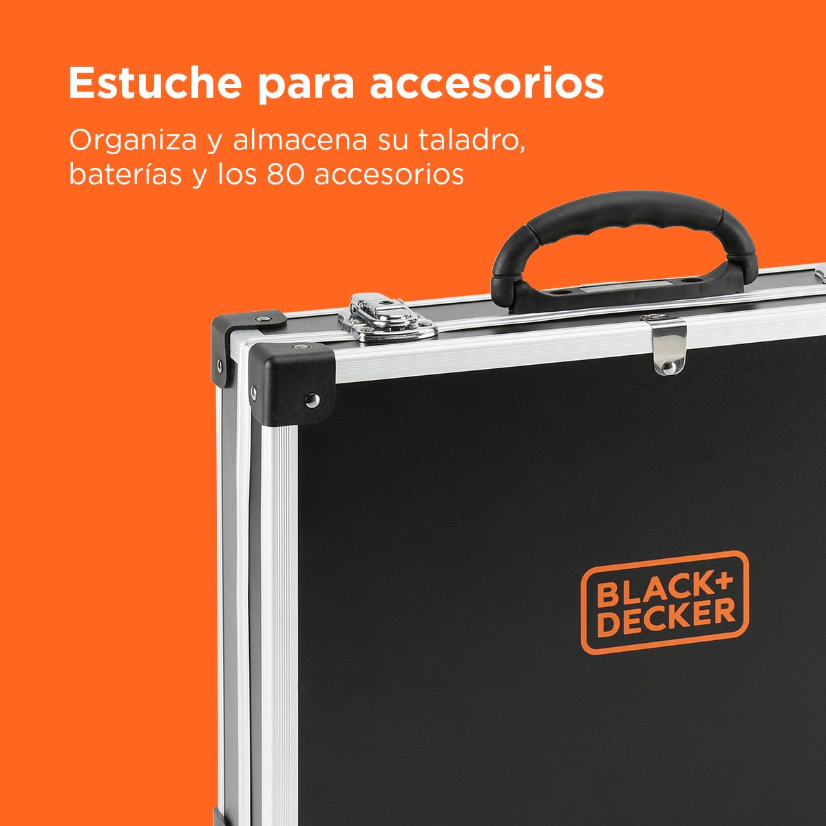 BLACK+DECKER Kit de taladro atornillador INALÁMBRICA de 18V con 2 baterías de 1,5Ah, cargador rápido, juego de 80 accesorios y maletín de transporte, BDCDC18BAFC-QW