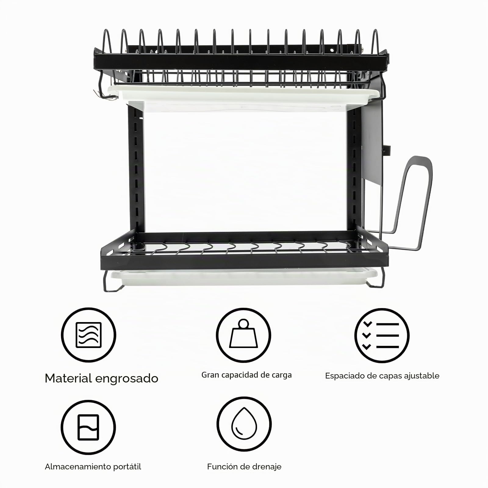 Escurridor de Platos de 2 Pisos Escurreplatos sobre Fregadero Organizador de Utensilios Escurreplatos Dish Drying Rack para Platos Fijación Pared Estante Fregadero para Hogar, Salón Té, Bar
