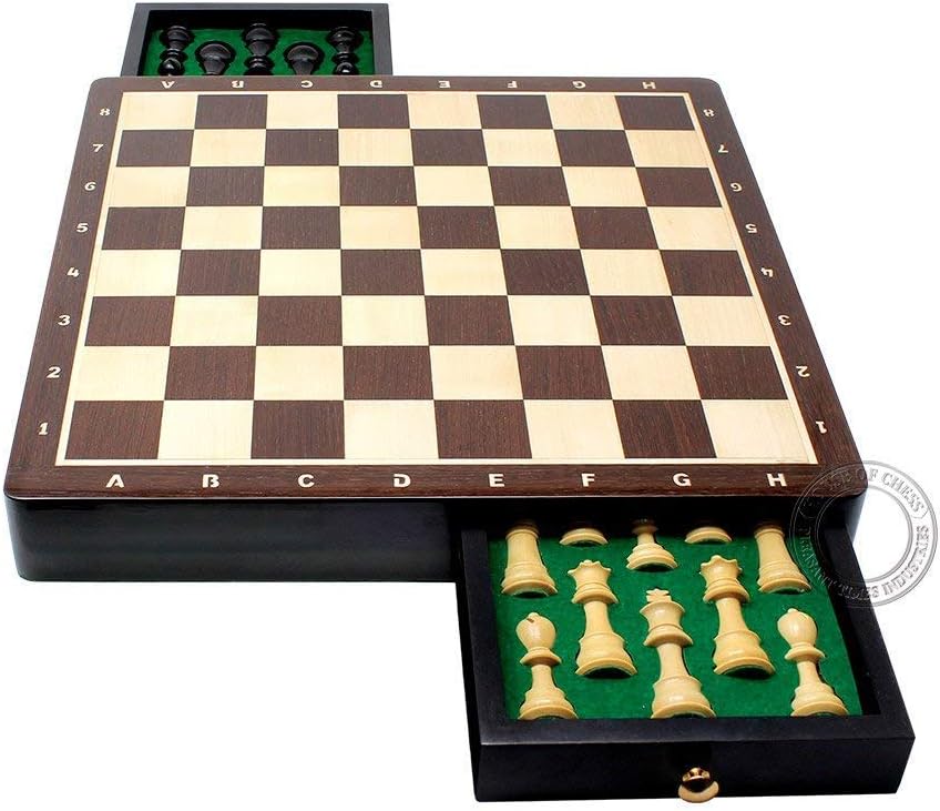 House of Chess - Ebony Wood/Boxwood Chess Set Pieces Galaxy Staunton 3" (76 mm) with 15" x 15" Wenge Wood Board + 2 Extra Queens, 4 Extra Knights & 2 Extra Pawns