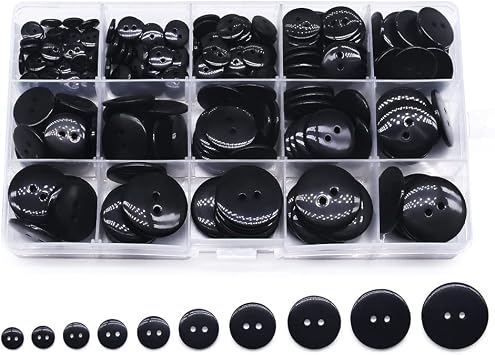 SEMINI Mixed Size 8mm-25mm 280Pcs Black Resin Buttons Small Big 2 Holes Buttons Craft Buttons for Sewing,Women Men Children Clothing,DIY Crafts,Decoration SZ023 Black 2 Hole