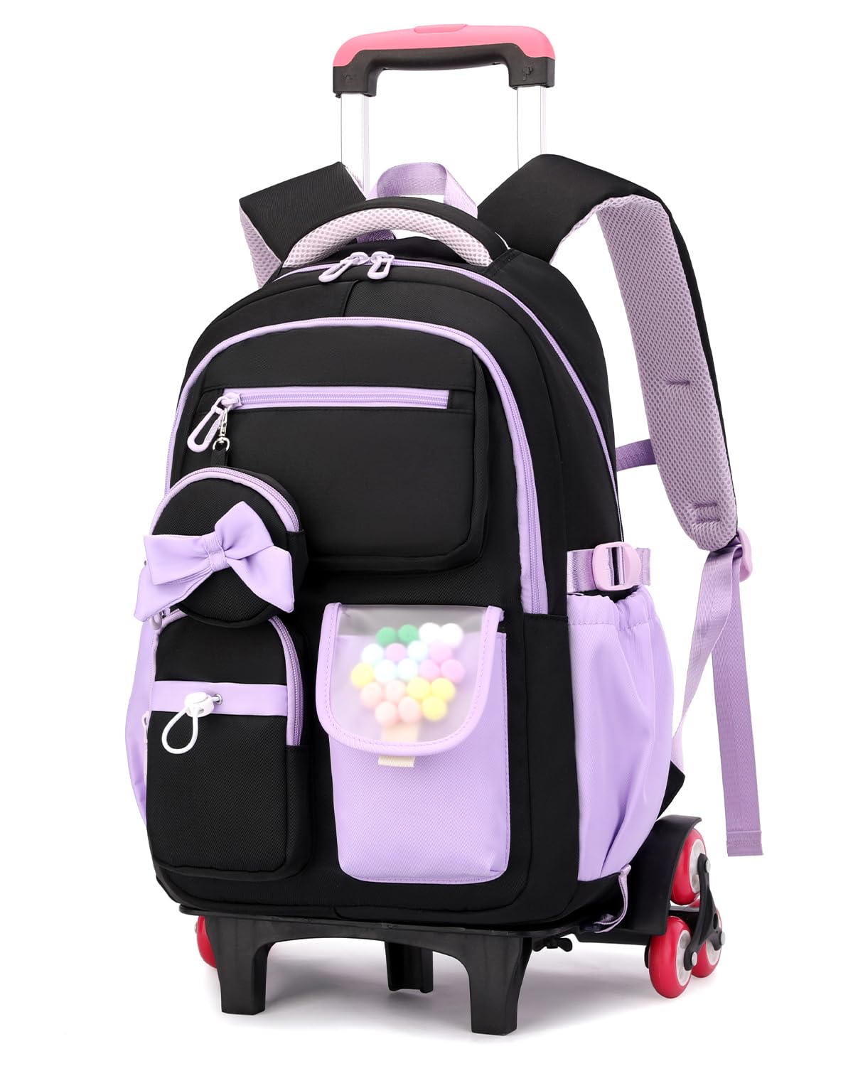 Amythe Zaino con Ruote Bambina 10-18 Anni – Trolley Scolastico 6 Ruote con Carrello Rimovibile – Zaino Trolley per Ragazze Scuole Medie – Grande Capacità per PC 15.6", Viola