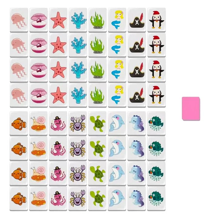 JXAXD 65 Tiles Mahjong Game Blocks, 30 mm Seaside Style Escape Game in Mahjong Style, Seaside Escape Game, Mahjong Game Stones, Family Game for Adults, Children and All Ages