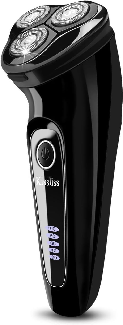 IPX7 Waterproof Electric Shaver Washable Wet and Dry Men's Rotary Shavers Rechargeable Electric Shaving Razors with Pop-up Trimmer - Black