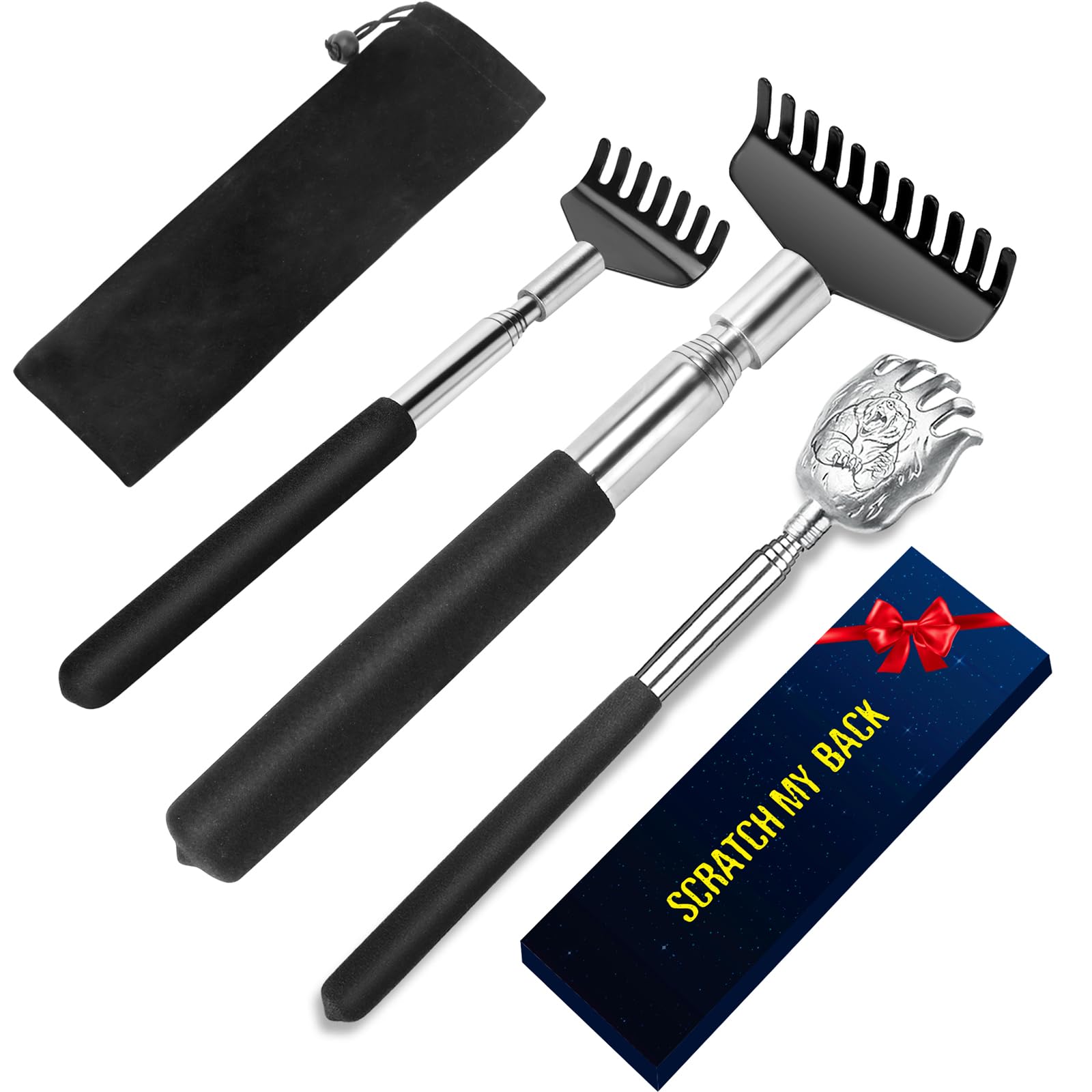 Photo 1 of Flanker-L Back Scratcher Set with 3 Styles - Oversize/Bear Claw/Rake Portable Telescoping Massage Tool - Gift/Stocking Stuffers for Men Women