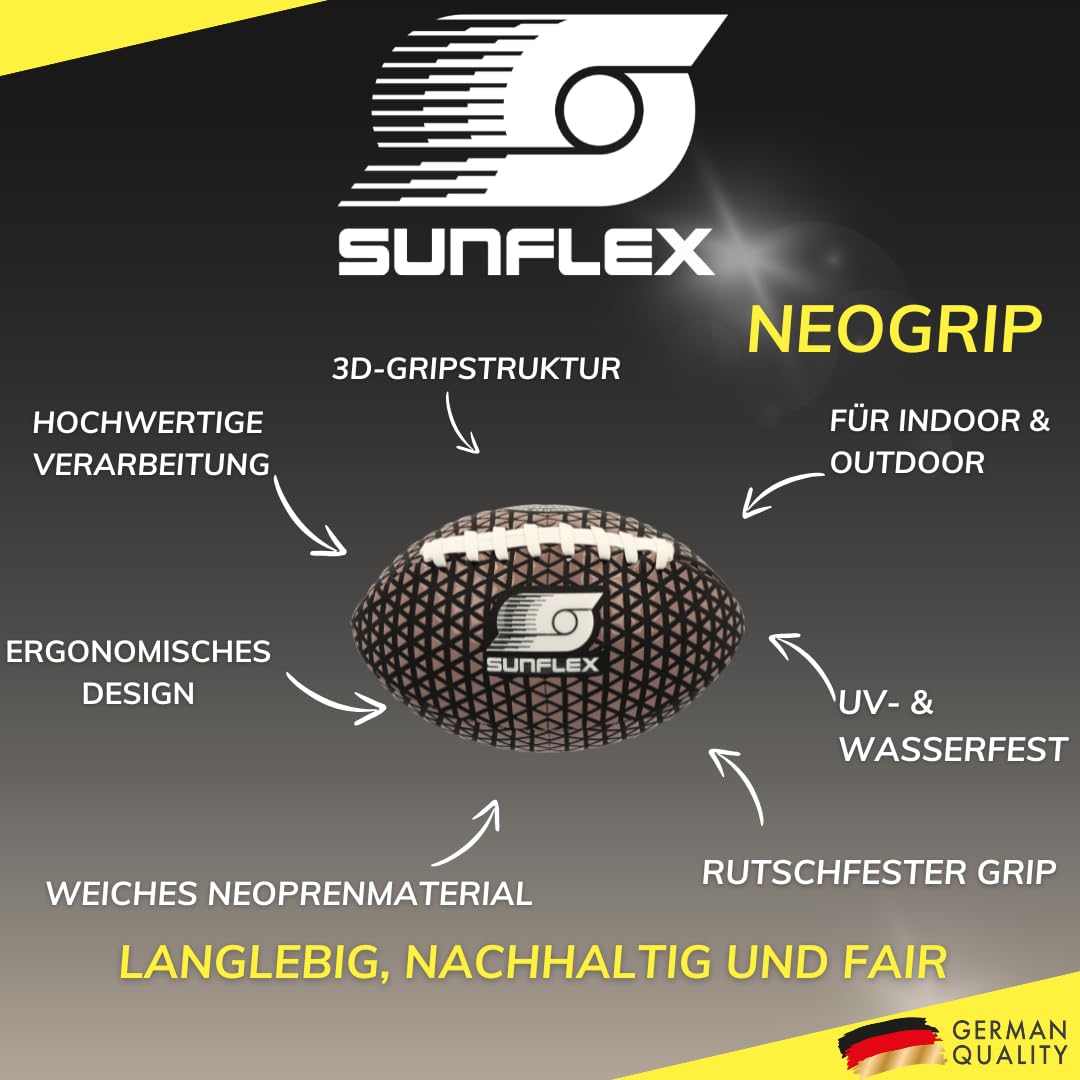 Sunflex® American Football NeoGrip & Sets | Neopren Bälle mit maximalen Grip | rutschfeste Silikon-Oberfläche | wasserfest & UV-beständig | Indoor & Outdoor | Strand Pool Freizeit