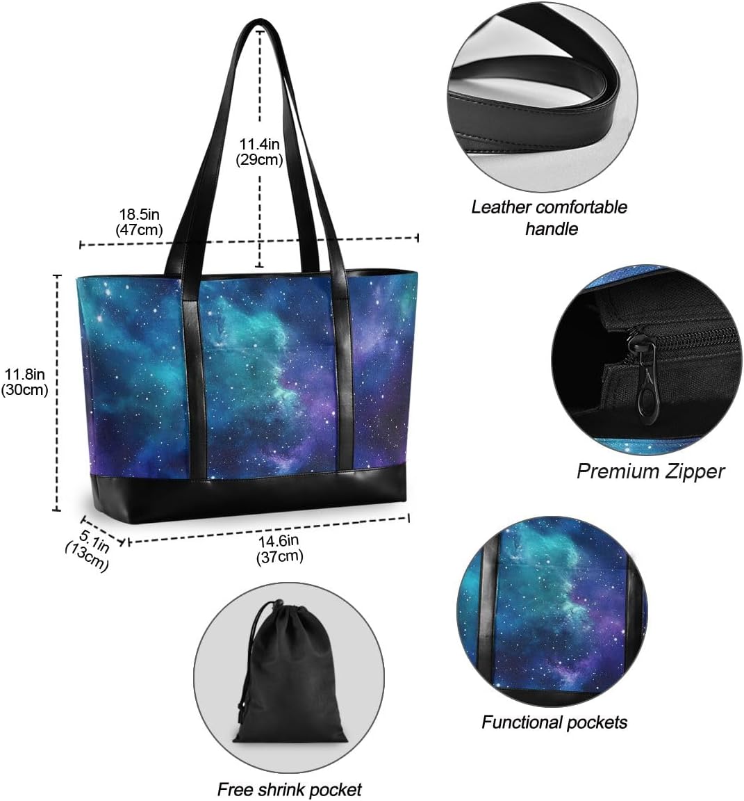 Galaxy Stars Laptop Tote Bag for Woman 15.6 inch Laptop Organizer Bag Teacher Work Purse