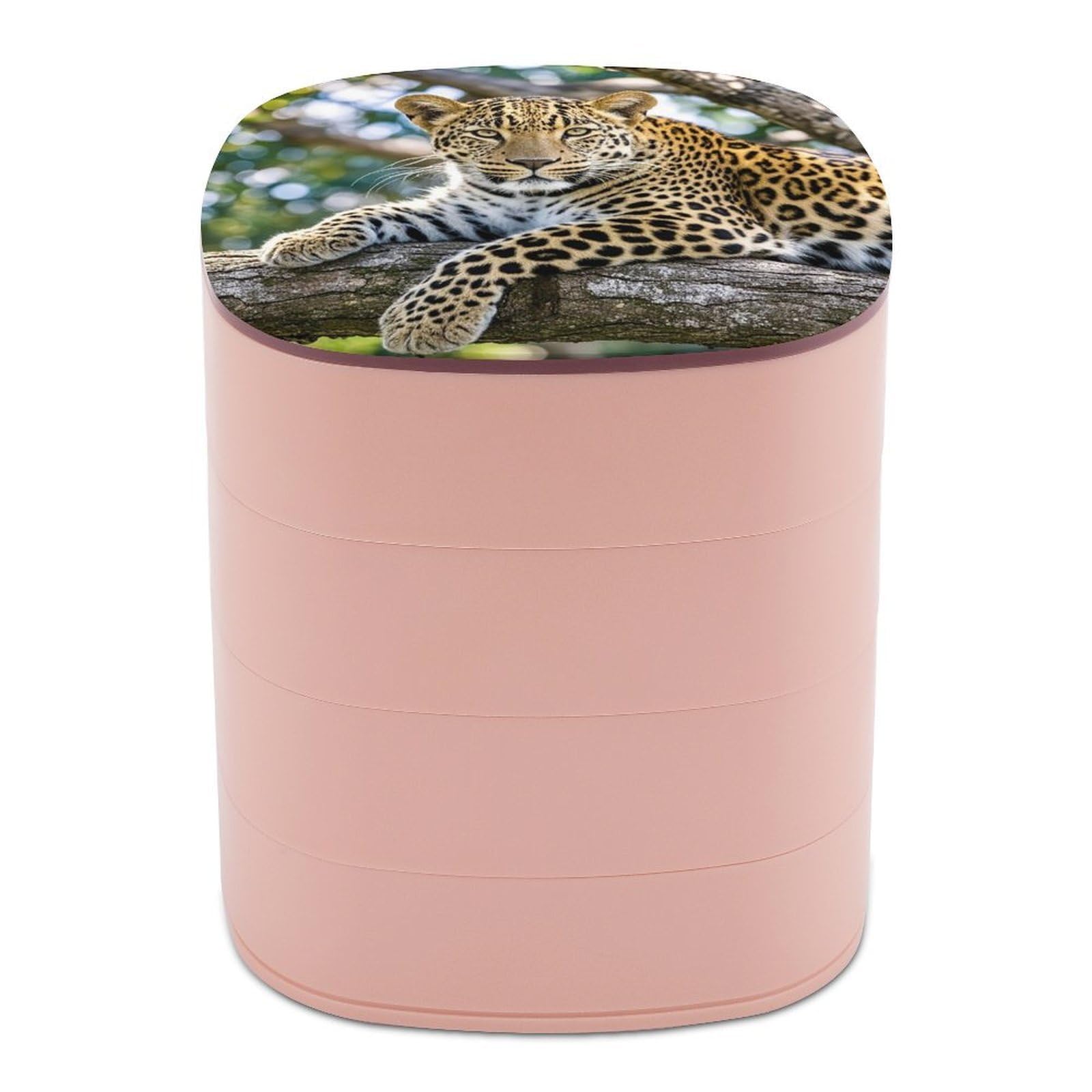 LZQPOEAS Leopard Jewelry Organizer Small Jewelry Storage Box Earring Holder for Women 4-Layer Rotating Travel Jewelry Tray Case with Lid for Bracelets Rings Gift