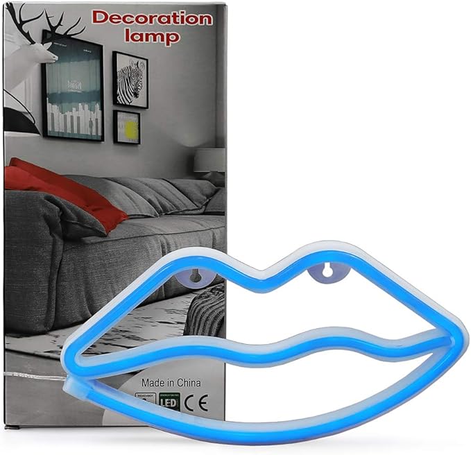 woohaha woohaha Lip Shaped Neon Signs Led Neon Light Art Decorative Lights Wall Decor for Christmas Children Baby Room Wedding Party Decoration (Blue) photo 2