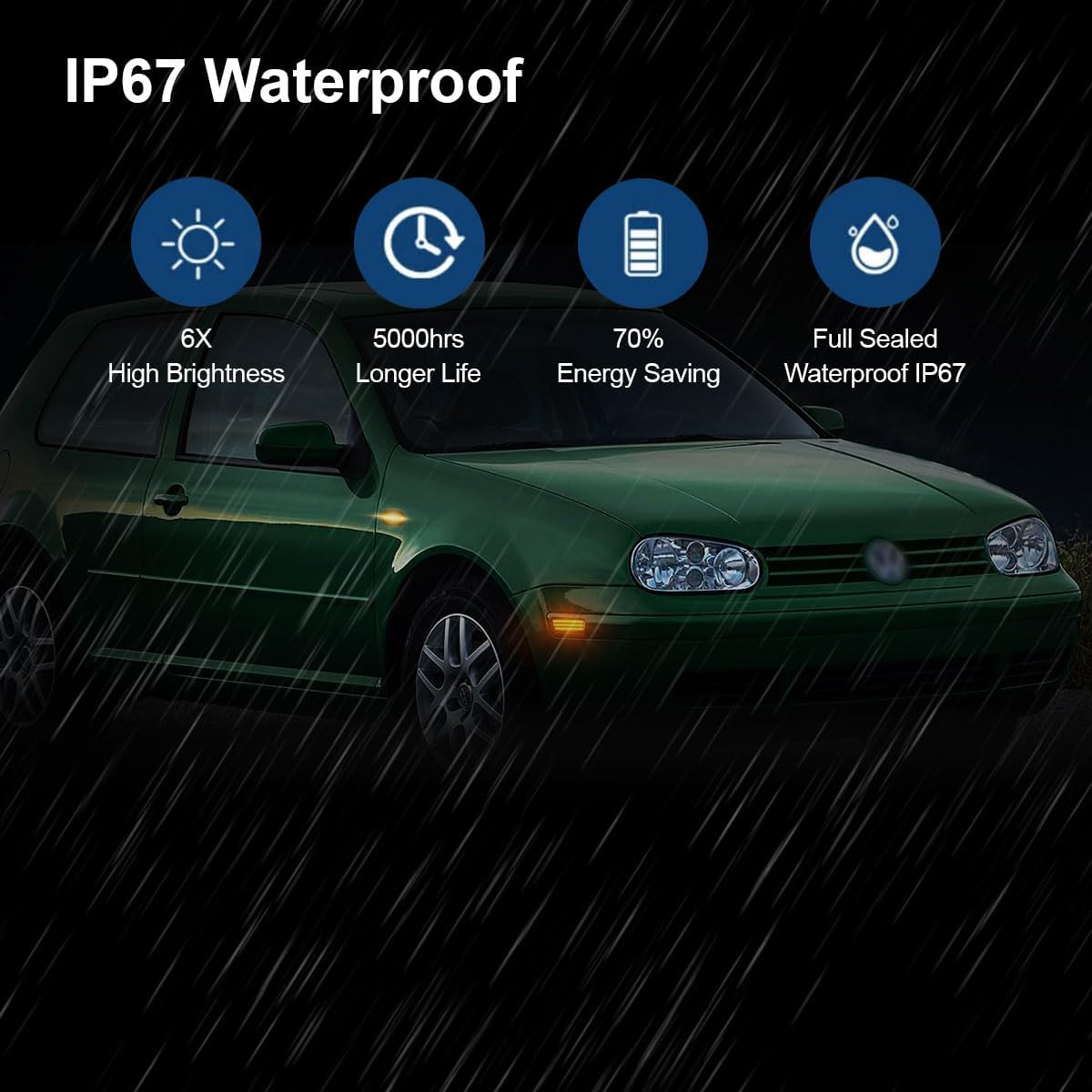 D-Lumina LED Side Marker Turn Signal Light Kit Smoked Lens Amber for VW Golf Jetta MK4 1999-2005, MK4 GTI R32 2000-2003, Front Bumper & Fender Side Marker Lamp, Replace OEM Sidemarker Lamps, Pack of 4