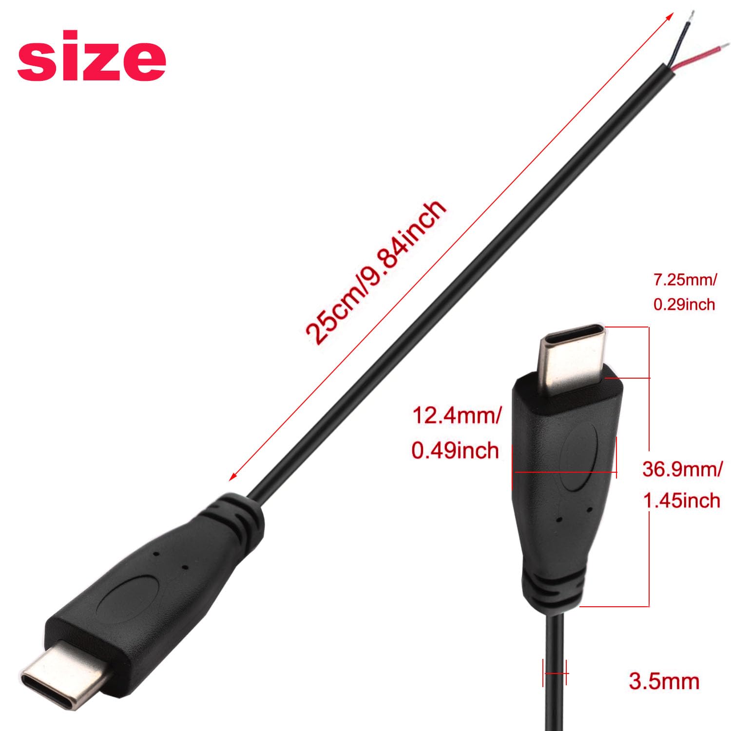 RUNCCI-YUN 6 Pezzi Cavo Micro USB Pigtail A Saldare - Connettore Maschio A 2 Fili Nudi, 22AWG 3A, Lunghezza 30cm, Per Riparazioni E Progetti Fai-da-te (solo Ricarica)