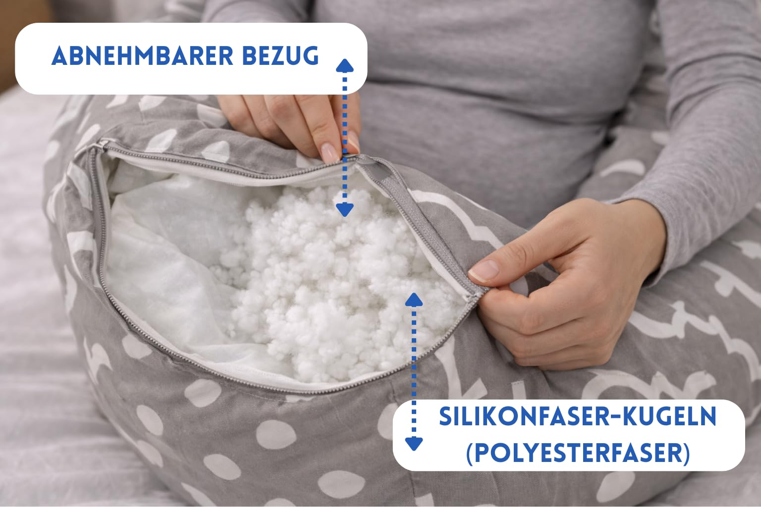 Odolplusz Poduszka ciążowa w kształcie litery C z poszewką | Ergonomiczna poduszka do karmienia i poduszka do spania na boku 120 cm, poszewka nadająca się do prania, podparcie dla pleców, brzucha i