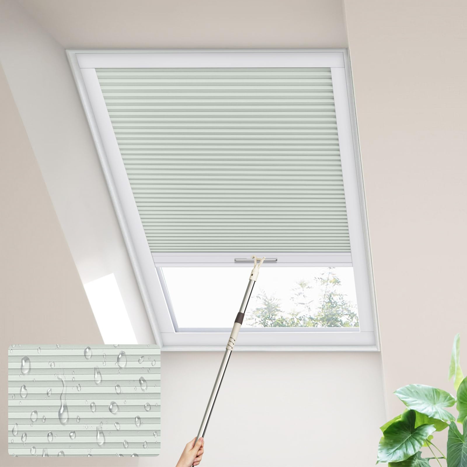 Moonice Skylight blinds Waterproof Fabric Cordless Roof Honeycomb Window Blinds Blackout Cellular Pleated Shades for Roof Inclined Plane Room Windows Custom Size,Moon Milk Grey