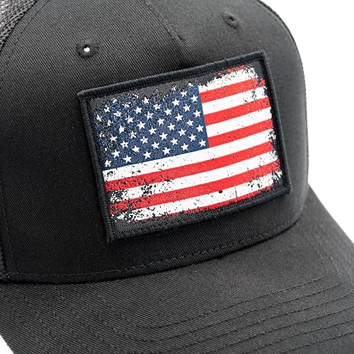 Image of MASHBILL Trucker Hat with Distressed American Flag Patch - Adjustable Snapback Patriotic Cap for Men Women