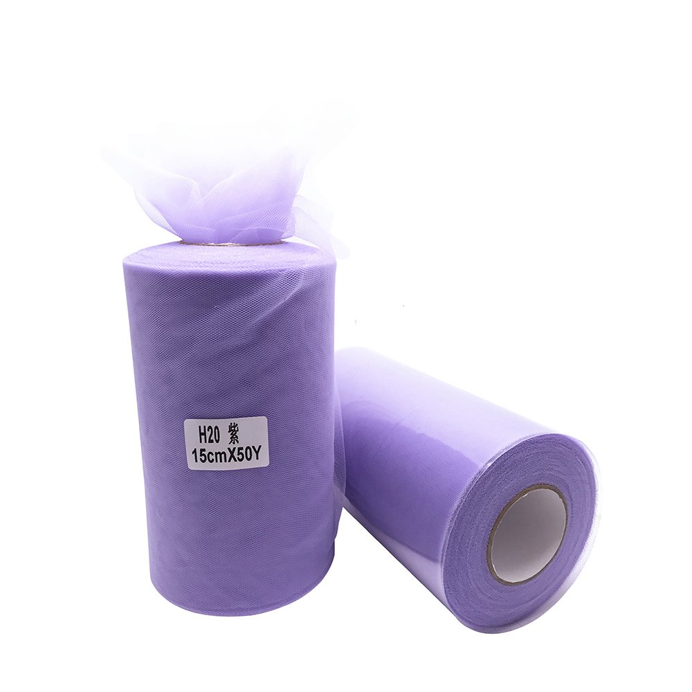 Super Soft 6 Inch x 50 Yards (150FT) Tulle Roll - Tutu Skirt Baby Shower Dress Wedding Decor Sewing Crafts Wraping Fabric Party Decoration & 43 Colors - Purple