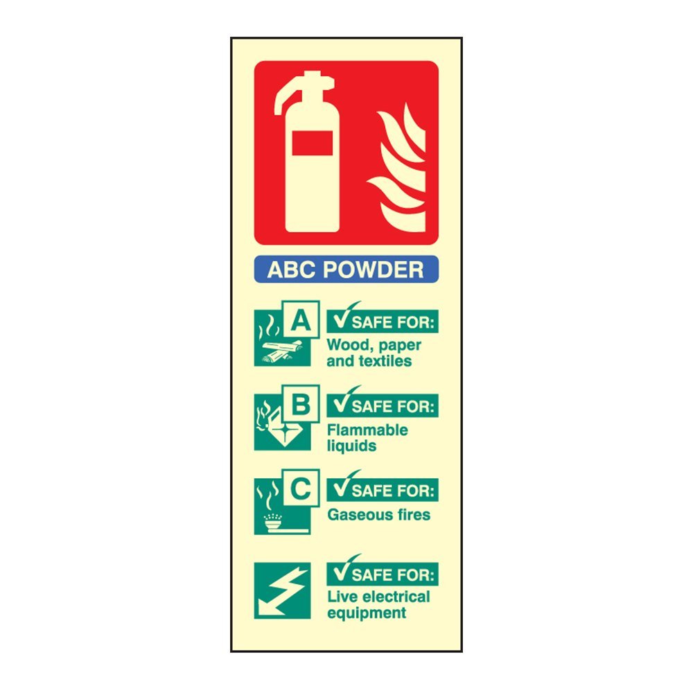 Fireshield Photoluminescent Abc Powder Fire Extinguisher Id Sign Portrait - 75Mm X 200Mm