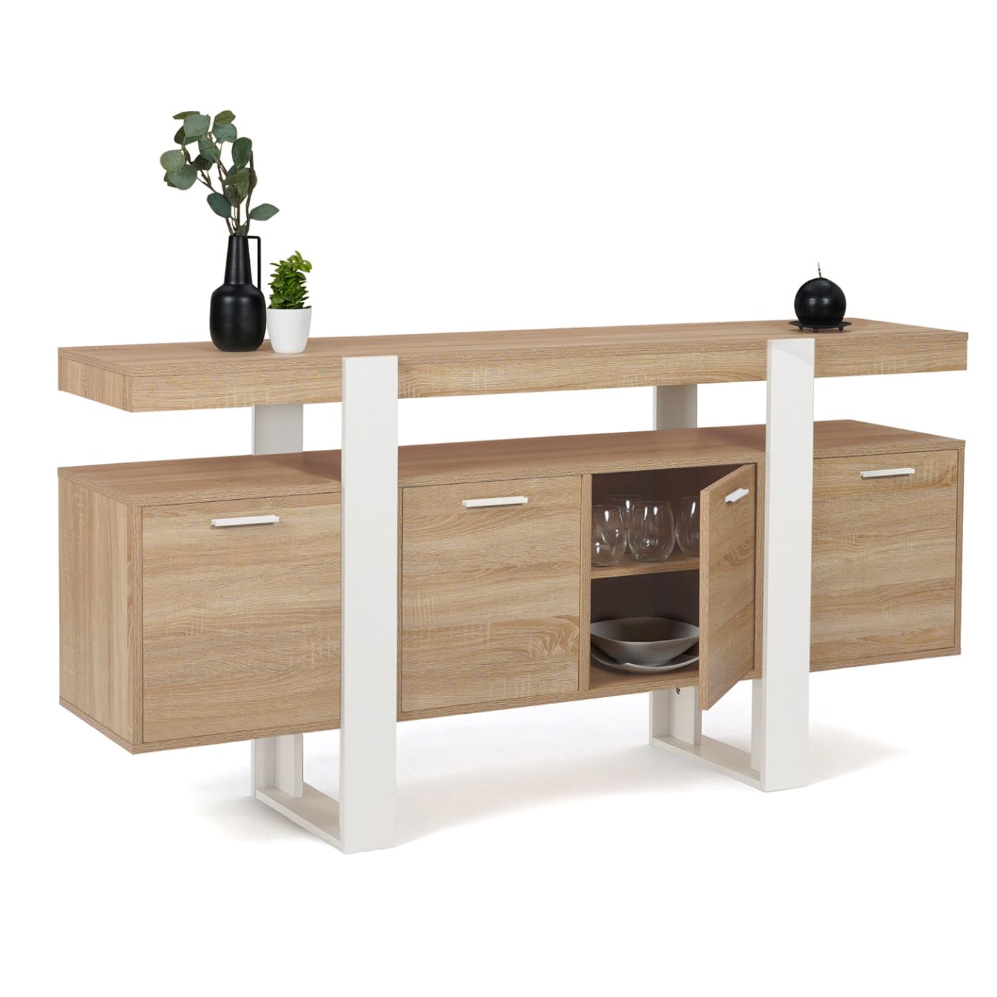 IDMarket - Buffet 160 cm Phoenix XXL 4 Portes Bois et Blanc