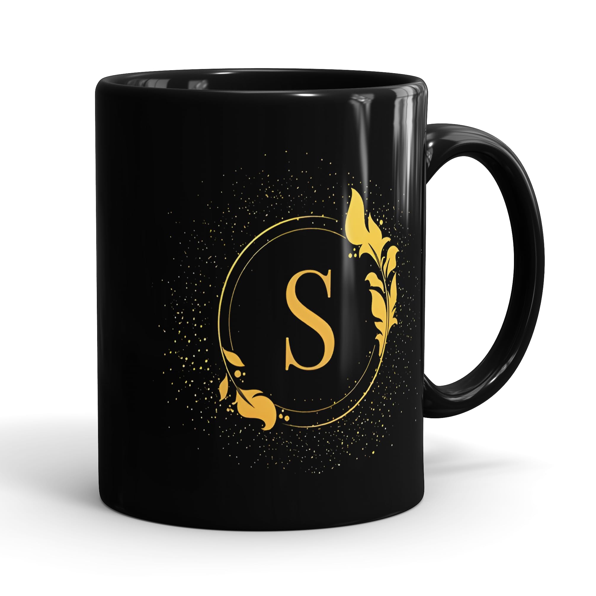 Charming Alphabet Love Coffee Mug - Elegant Gold Lettered Gift for Family, Friends & Loved Ones - Durable Black Ceramic, 330ml (Letter S) (B0D1KVMKFM) Amazon Price History, Amazon Price Tracker