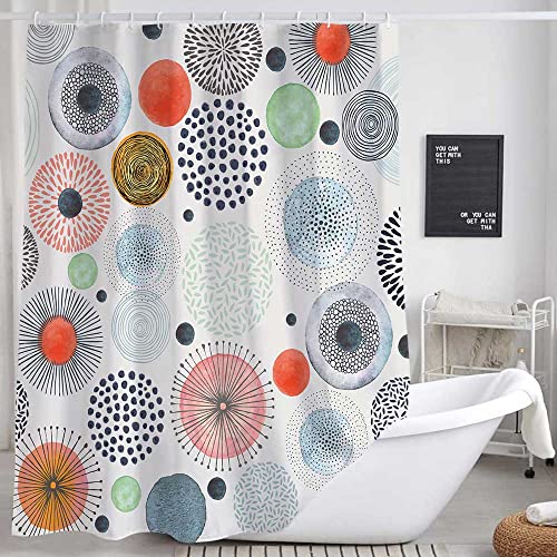 Modern Boho Shower Curtain, Colorful Fireworks Shower Curtain For Women, Dot Circle Geometric Bathroom Decor Curtain Fabric Machine Washable Beige Shower Curtain Set With Hooks (Size, 69 X 72 Inch ) #TOP2