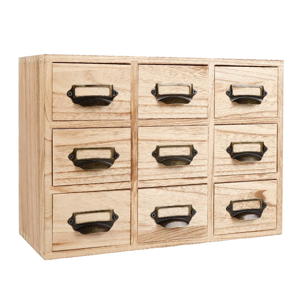 BSRTOP Large Library Card Catalog Cabinet: 9 Drawers Apothecary Cabinet with Metal Handles & Label Slot - Countertop Chest Drawers for Library Card Catalog/Medicine/Accessories/Tea Bags