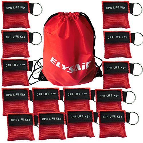 Elysaid 100 Pcs/pack CPR Barrier Keychain with Cpr Face Shield CPR Life Key for CPR Aed Training (Red)