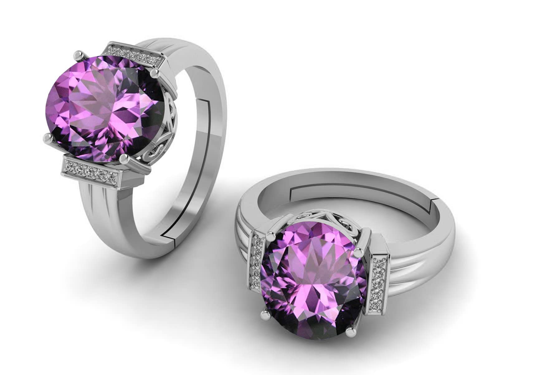 LMDPRAJAPATIS Anillo ajustable de plata con amatista púrpura de 11 quilates para hombres y mujeres