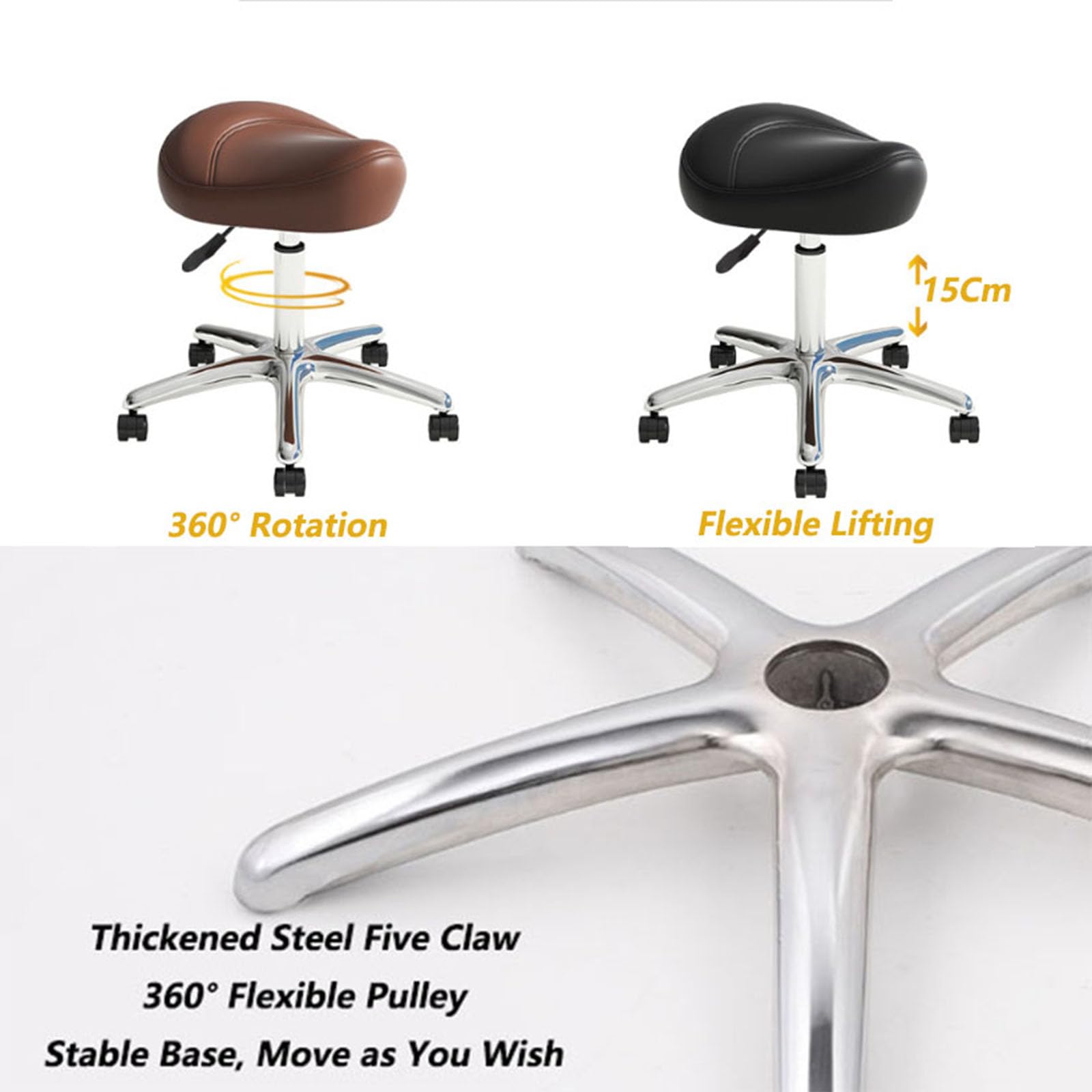 Sgabello ergonomico a sella con ruote, sedia da disegno regolabile per cucina, salone, bar, ufficio, spa, design resistente