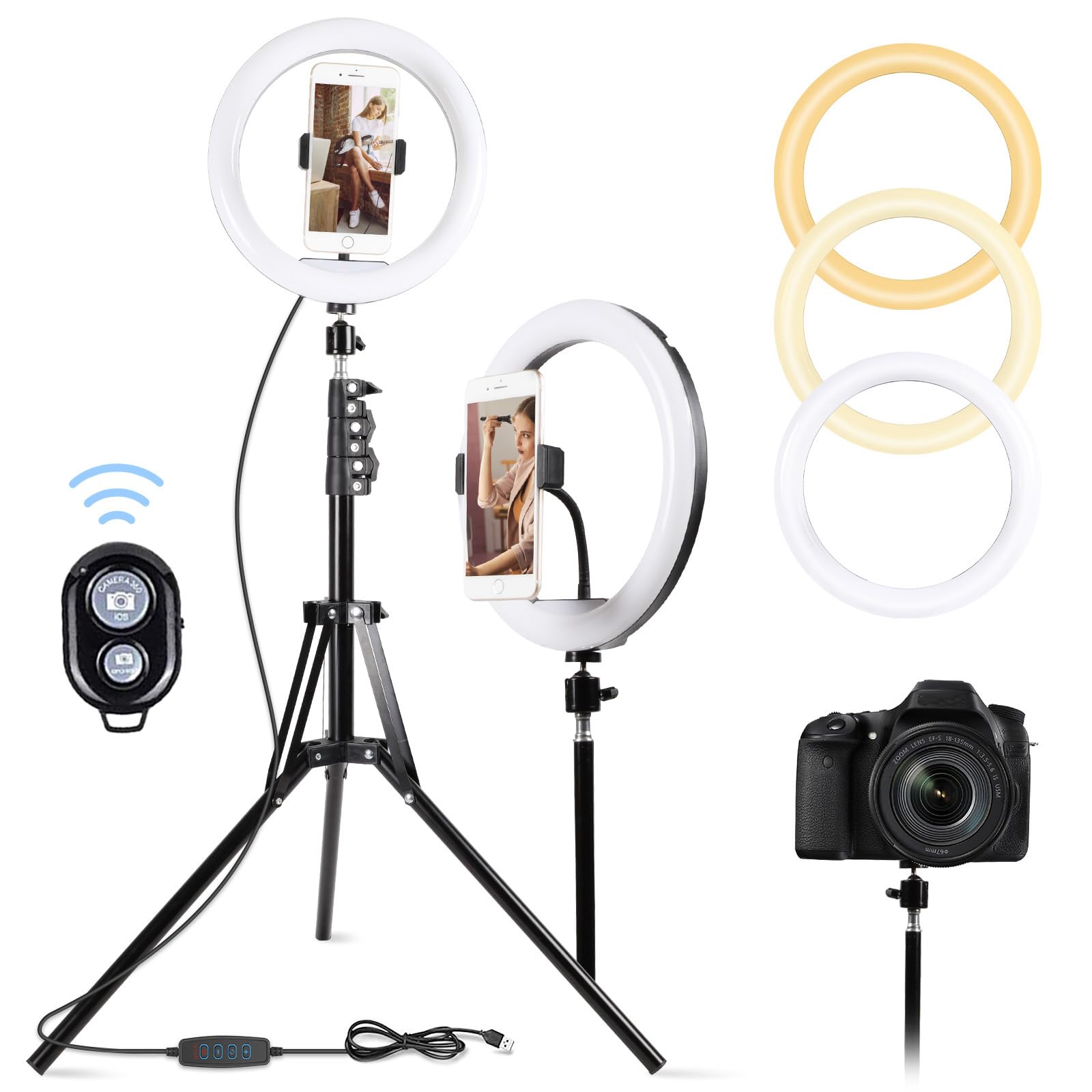 Amazon | LEDリングライト 10インチ 撮影用ライト USB 三脚 スタンド  