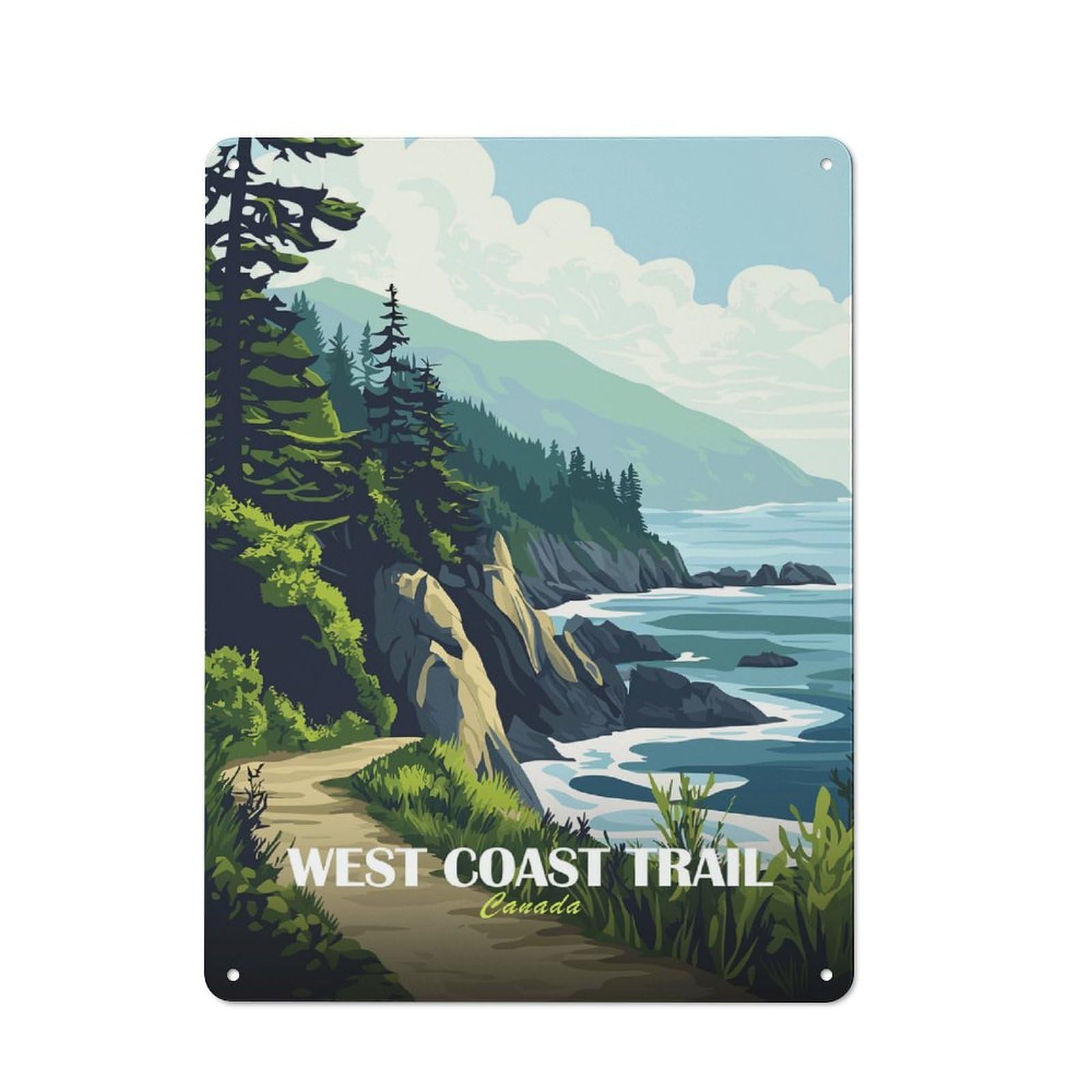 Junmoney Style-5 Shed Style West Coast Trail Canada Landscape Art Tin Sign 40X30cm, Utility Space Decor For Greenhouse, Garden Room, Cafe Or Entryway