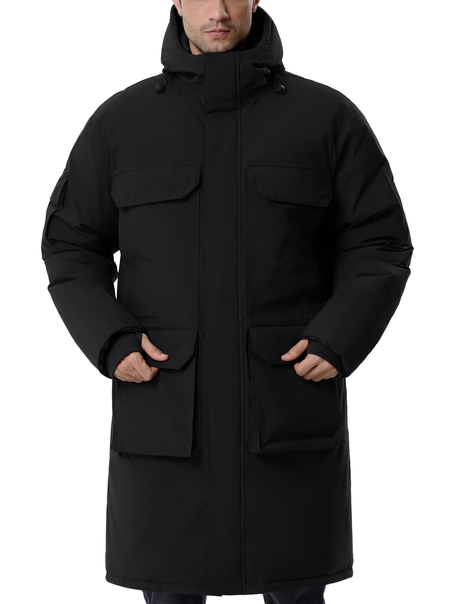 Mens Long Winter Coat Hooded Warm Puffer Jacket Water Resistant Thicken Down Outerwear Windbreaker Parka