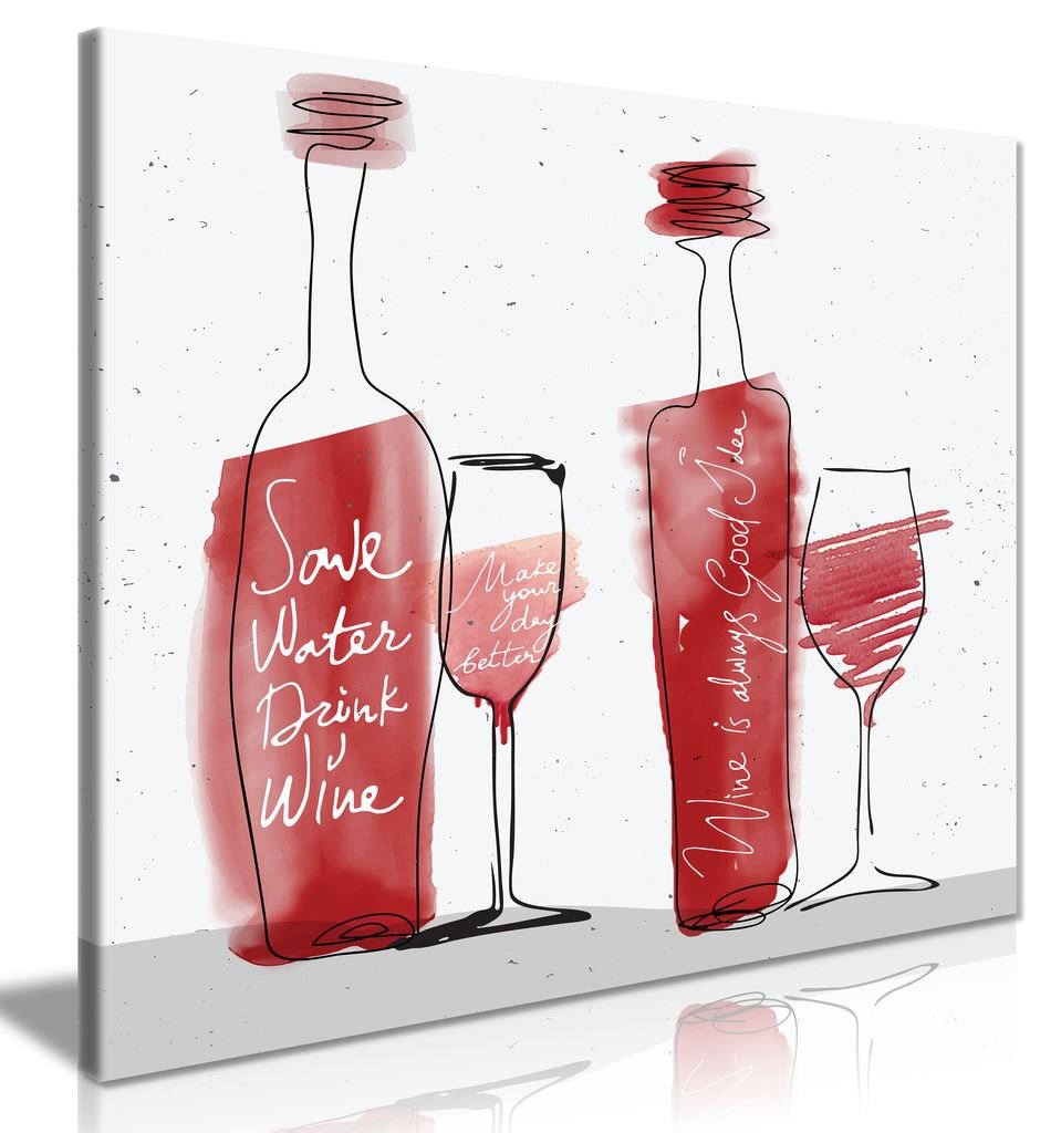 Panther Print Kitchen Wall Art Save Water Drink Wine Canvas Picture Print (18X12in)