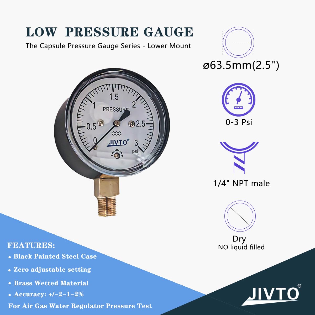 Noshok Pressure Gauge, 0 To 1500 Psi Psi, 2-1/2 In Dial, 1/4 In NPT Back Location 25 510 1500 Psi - Foto 5