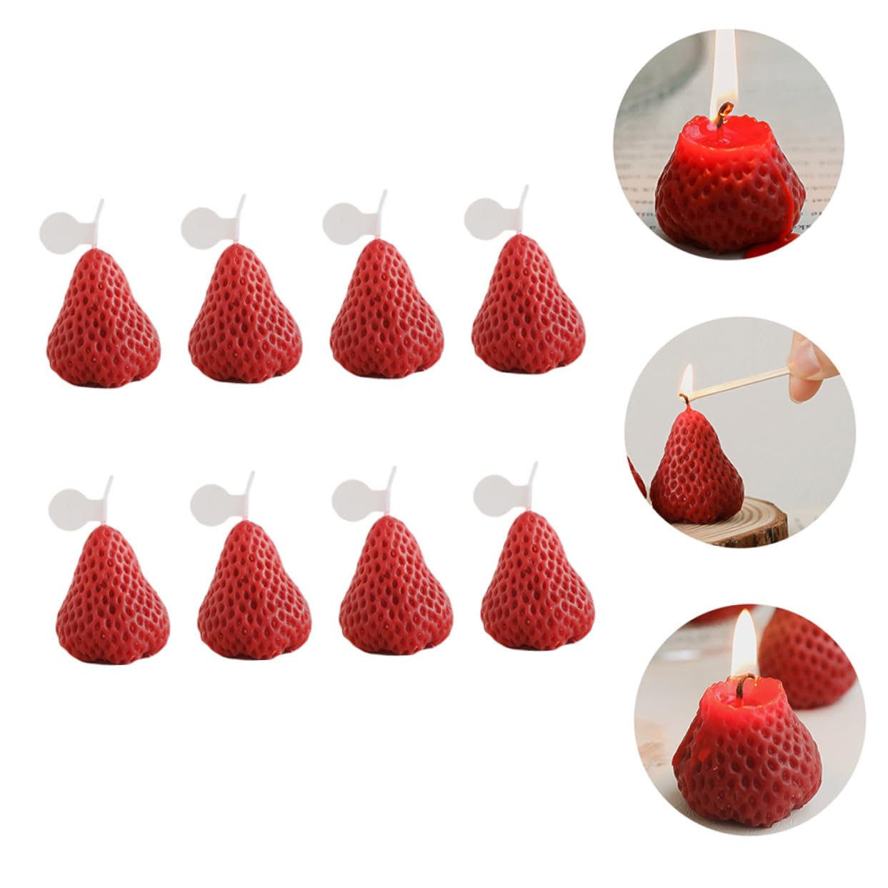 Velas Aromáticas de Fresa 8 Piezas en Parafina Rojas | Forma de Fresa, Estilo Creativo y Atractivo, Pack para Hotel E Iglesia, Adecuado para Navidad