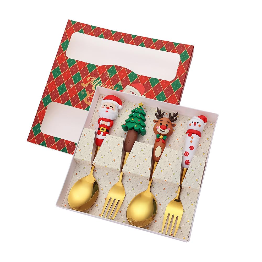 NEWFT Festival Spoon and Fork Set 410Stainless Steel Christmas Cutlery Practical Eating Utensils Suitable for Home and Event