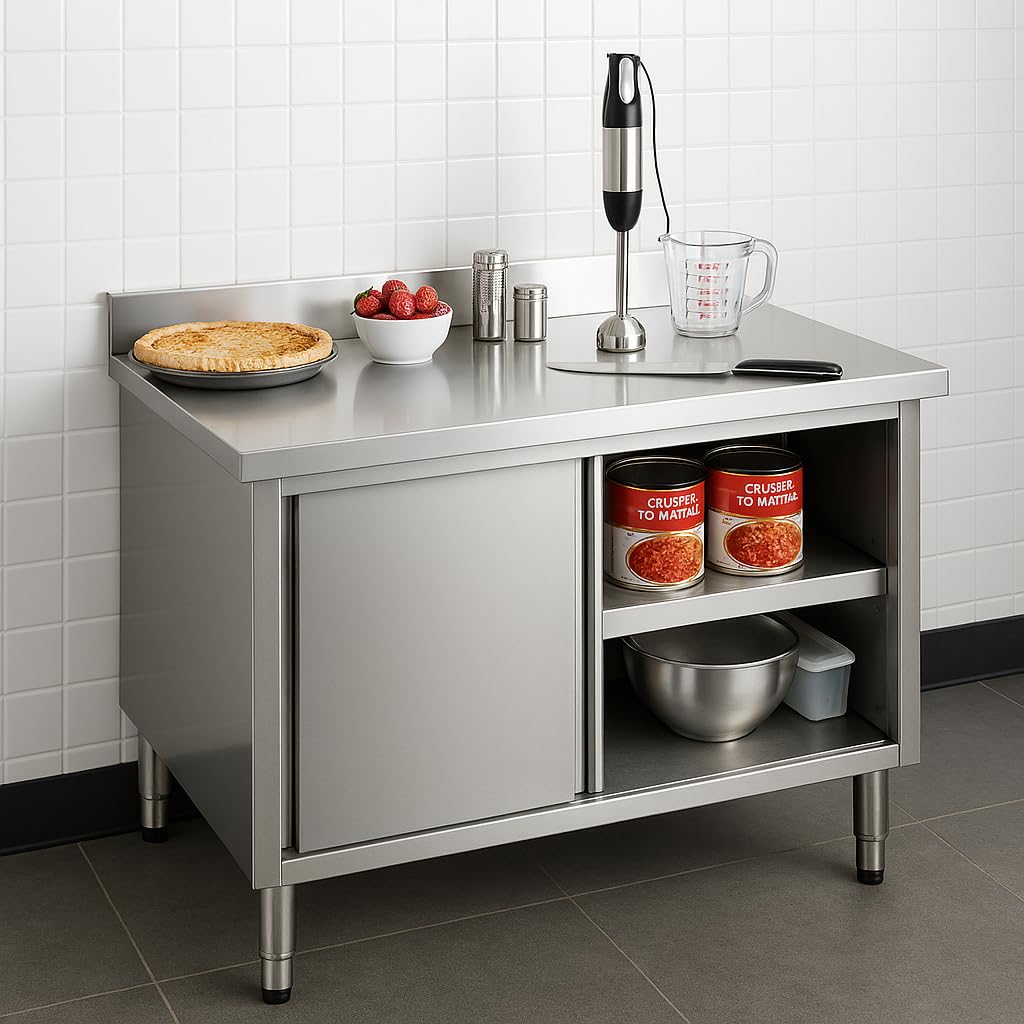 Générique Meuble Neutre INOX adossé Professionnel – Longueur 1000 mm – Profondeur 700 mm – Portes coulissantes – dosseret démontable