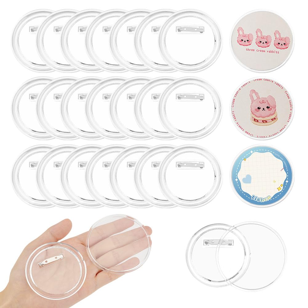 AHANDMAKER Pack of 30 Button Badges with Acrylic Design Plastic Craft Button with Pin Button Maker Blanks Round Picture Photo Buttons Blank Lapel Buttons for DIY Crafts 2.95 Inches