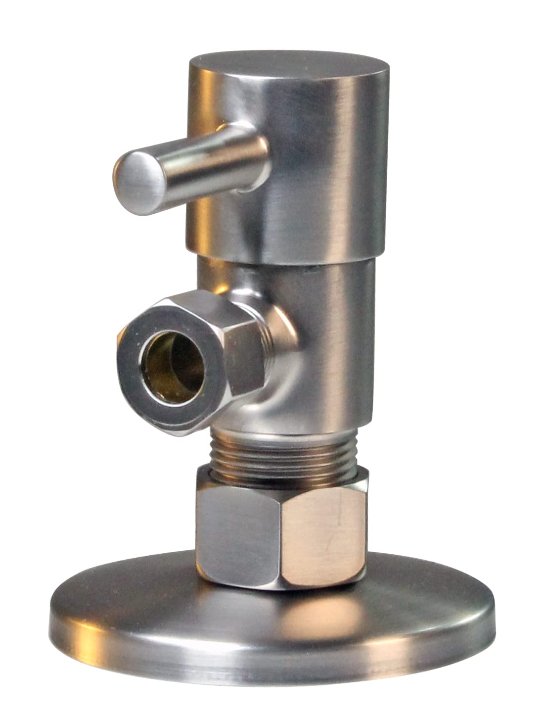 Westbrass A105QR-07 - Palanca redonda de 1/4 de giro, tope de ángulo de 1/2 pulgada, cobre x compresión de 3/8 pulgadas, 1 paquete, níquel satinado