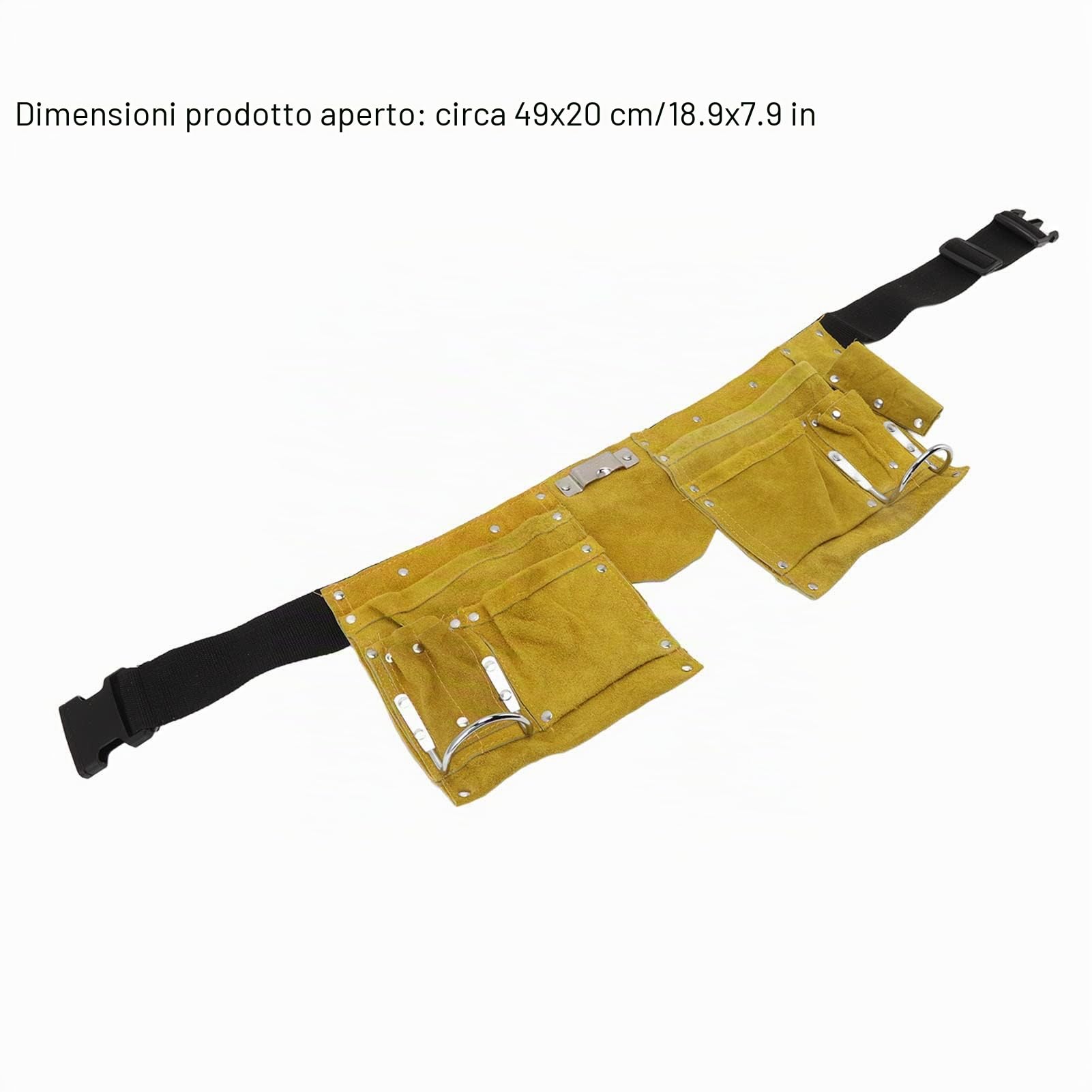Cintura porta attrezzi in pelle, tasche multiple, fibbia a sgancio