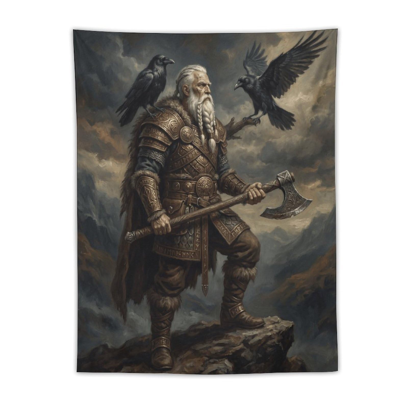 Norse Mythology Odin Wall Tapestry, Oil Painting, Ancient Rune Mood
