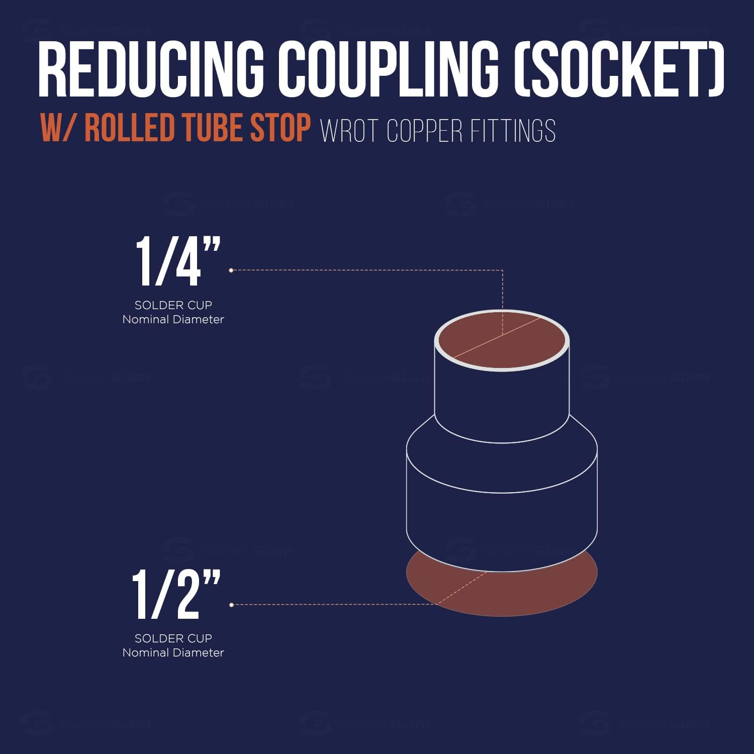 Supply Giant DDSD0121-5 Reducing Copper Coupling Fittings With Sweat Ends And Rolled Tube, 1/2 X 1/4 Inch