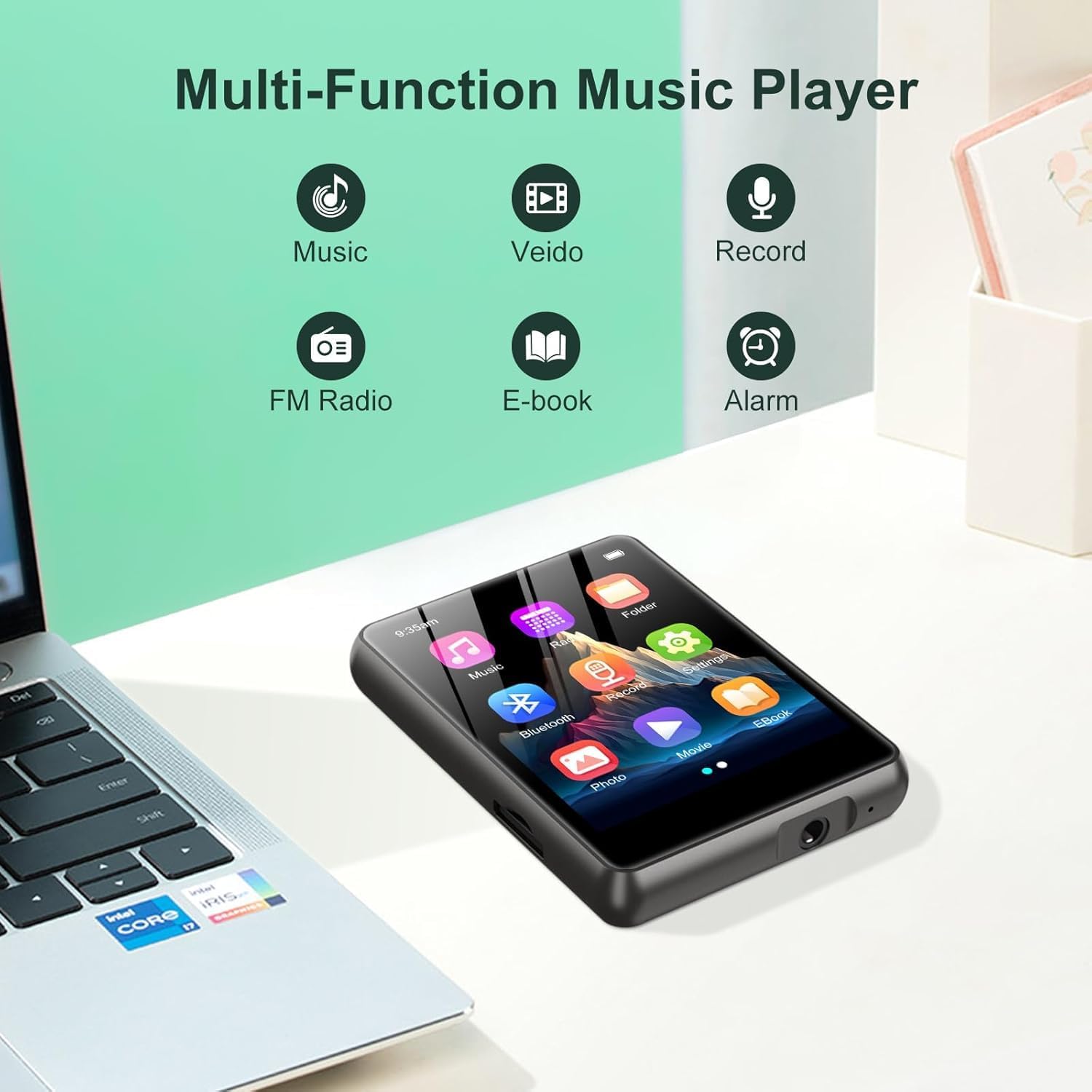 128GB MP3 Player with Bluetooth 5.4, ZAQE 2.4" Portable Multifunctional Music Bluetooth MP3 Player with Speaker, FM Radio, Voice Recorder, Alarm Clock - Image 4