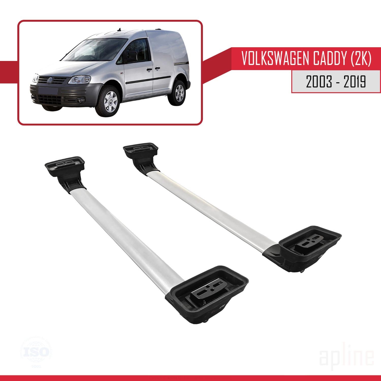 Compatible con Volkswagen Caddy (2K) 2003-2019 Modelo Ace-3 Barra de Techo Auto Portaequipajes Barras Transversales Gris Aluminio 2 Barras