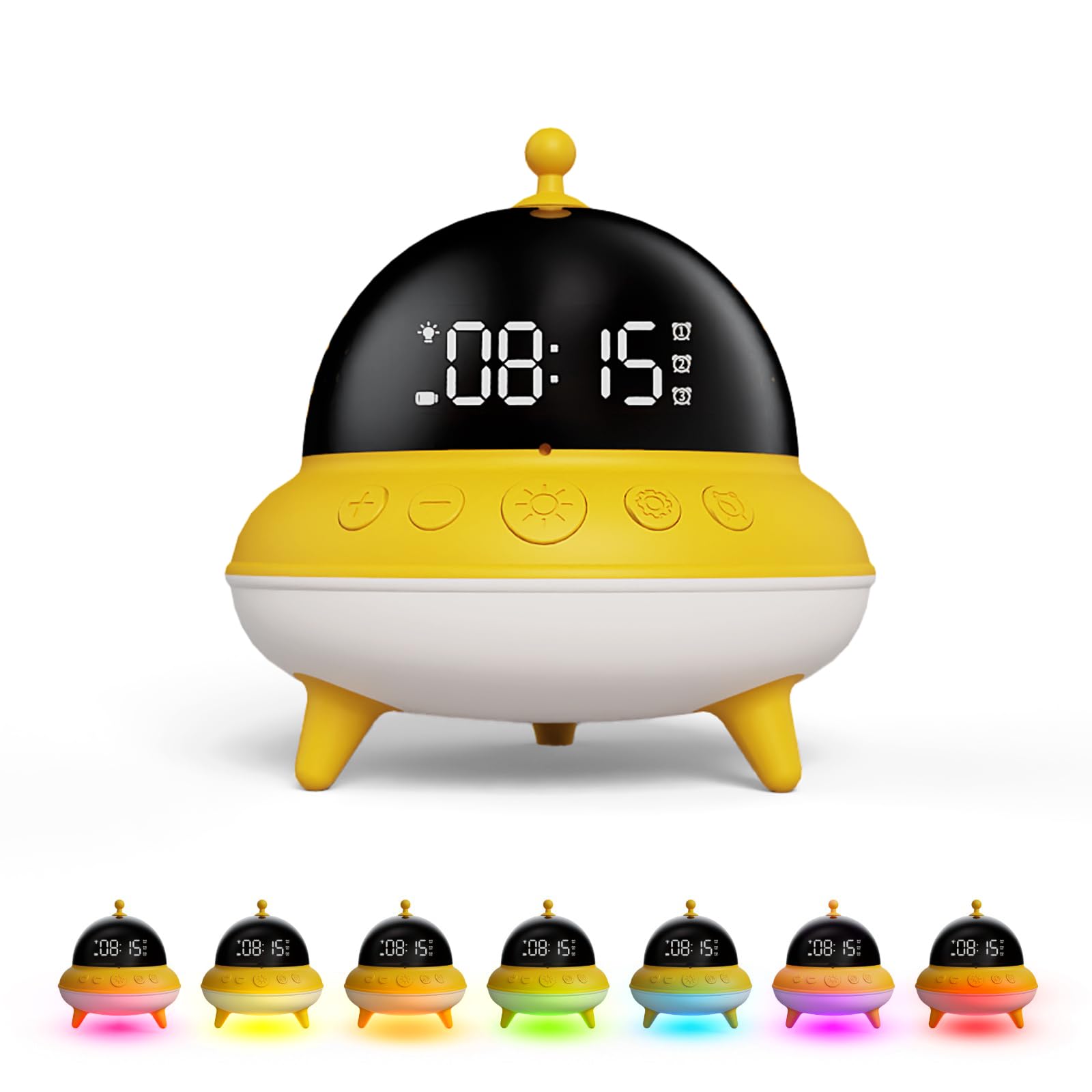 BEAVERLAB Wecker Kinder Mädchen, UFO Kinderwecker für mädchen kinder wecker, tageslichtwecker mit 7 Farben LED Nachtlicht, 15 Tage Akku, 0dB Leiser Wecker für Schlafzimmer, USB Nachttischlampe